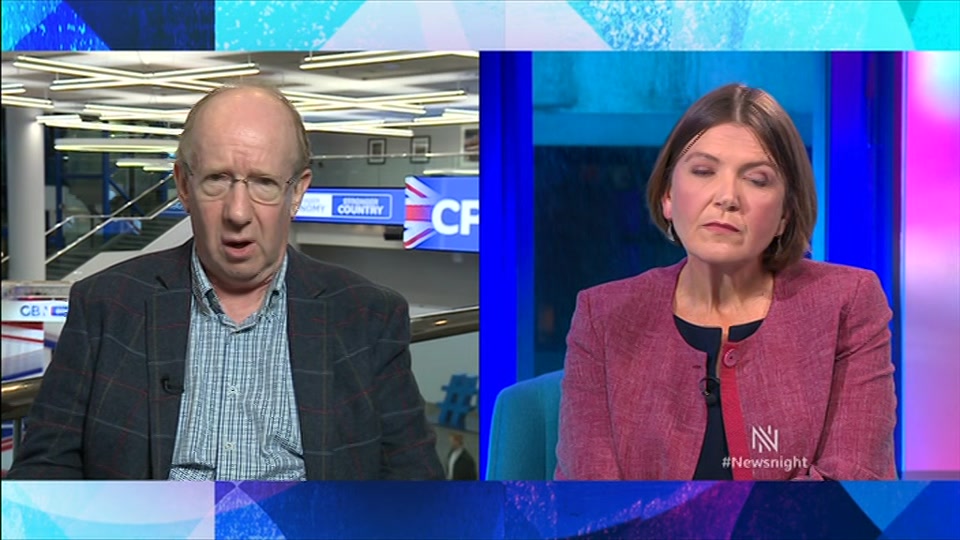 Broadcast still at 24m 30s. BBC Two, Newsnight, followed by Weather, 5 October 2026.