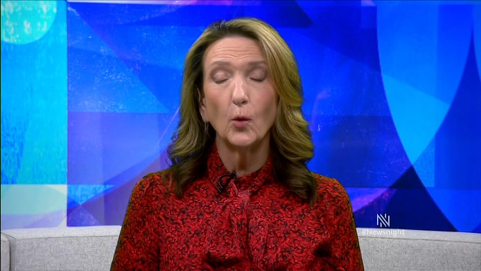 Broadcast still at 21m. BBC Two, Newsnight, followed by Weather, 7 October 2026.