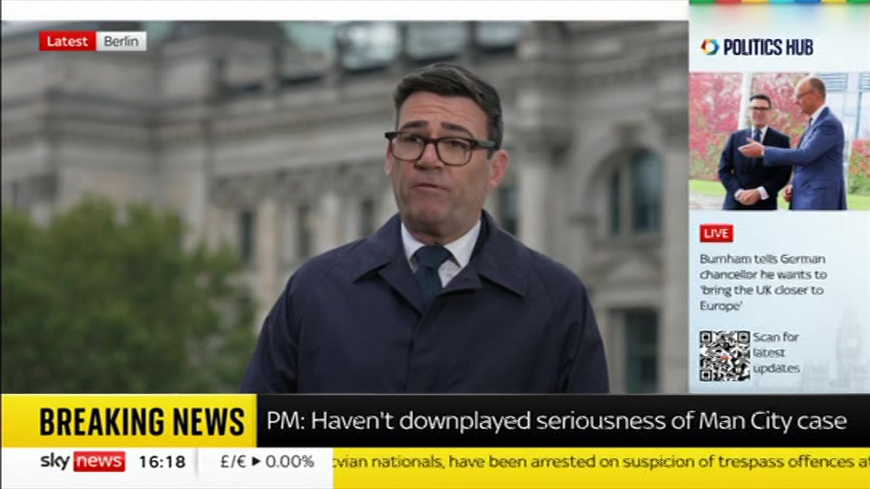 Broadcast still at 18m 30s. Sky News, Sky News Today with Jayne Secker, 8 October 2026.