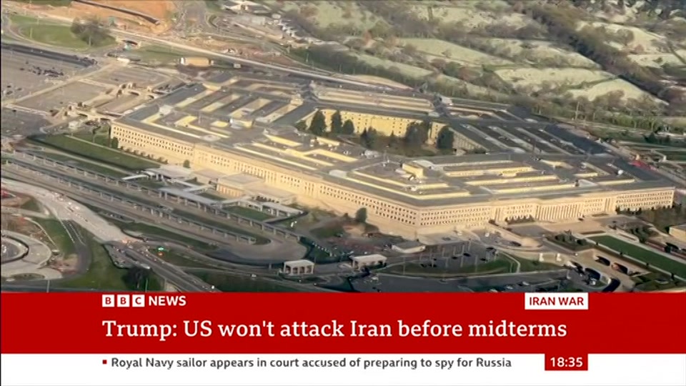 Broadcast still at 5m 30s. BBC News, The World Today with Maryam..., 8 October 2026.