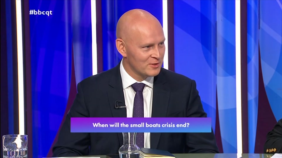 Broadcast still at 51m 30s. BBC One, Question Time, 8 October 2026.