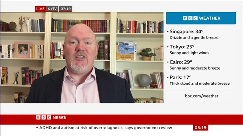 Broadcast still at 19m 30s. BBC News, 9 October 2026.