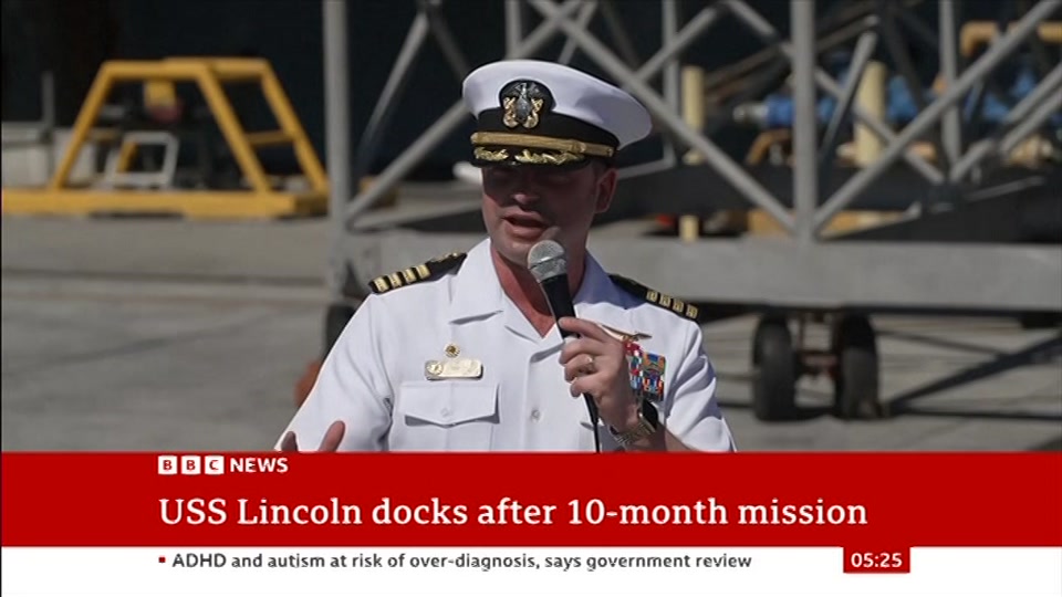 Broadcast still at 25m 30s. BBC News, 9 October 2026.