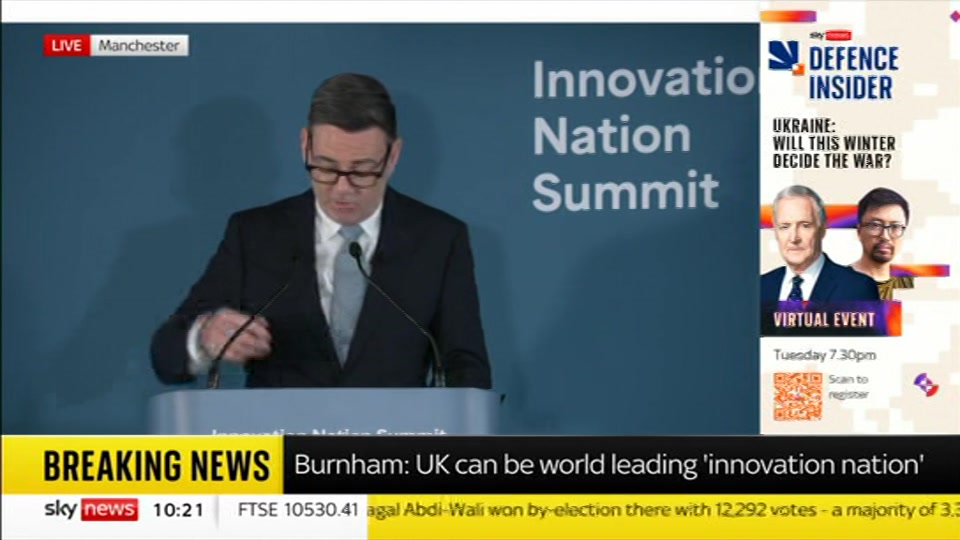 Broadcast still at 21m 30s. Sky News, Sky News Today with Sam Washington, 9 October 2026.