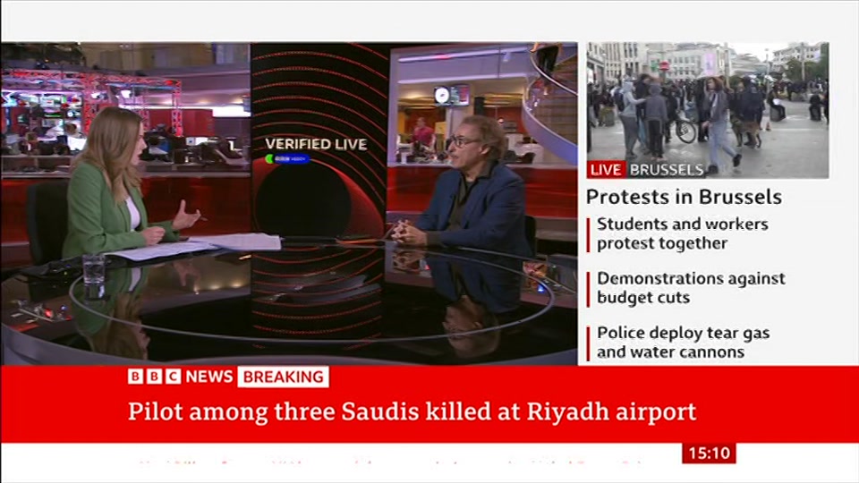 Broadcast still at 10m. BBC News, Verified Live, 9 October 2026.