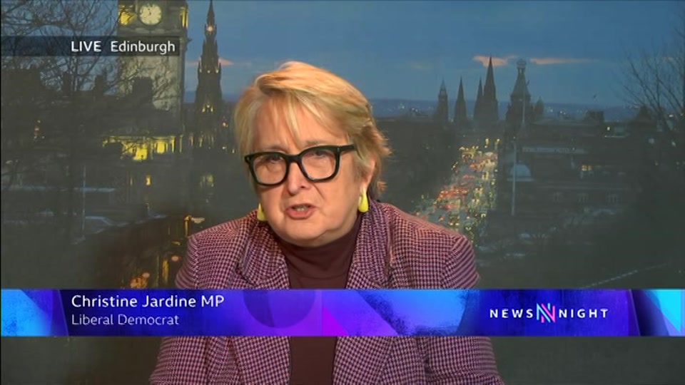 Broadcast still at 22m. BBC Two, Newsnight, followed by Weather, 9 October 2026.