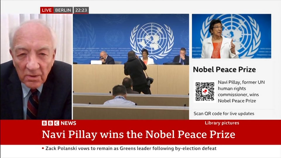 Broadcast still at 23m 30s. BBC News, The Context, 9 October 2026.