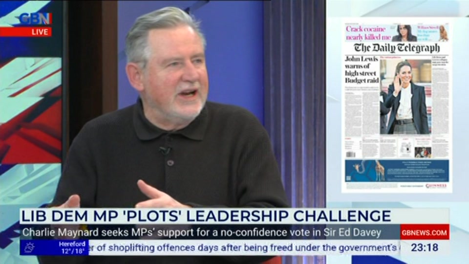 Broadcast still at 18m 30s. GB News, Patrick Christys Tonight Late, 9 October 2026.
