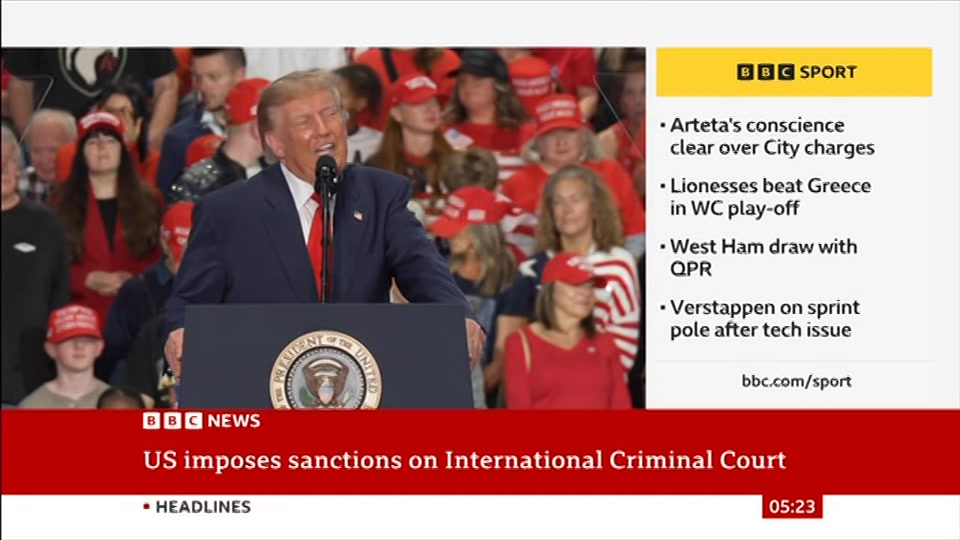 Broadcast still at 23m. BBC News, 10 October 2026.