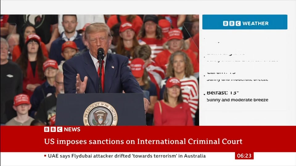 Broadcast still at 23m 30s. BBC News, 10 October 2026.