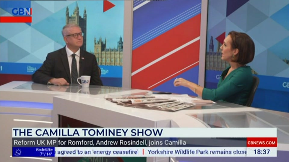 Broadcast still at 37m. GB News, New: The Camilla Tominey Show..., 11 October 2026.