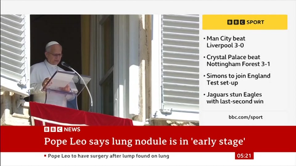 Broadcast still at 21m. BBC News, 12 October 2026.
