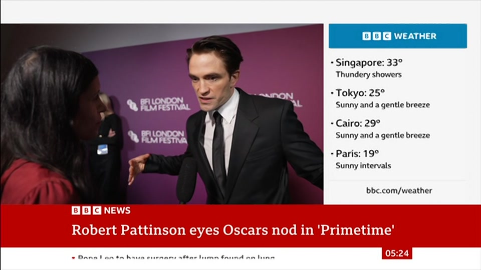 Broadcast still at 24m 30s. BBC News, 12 October 2026.