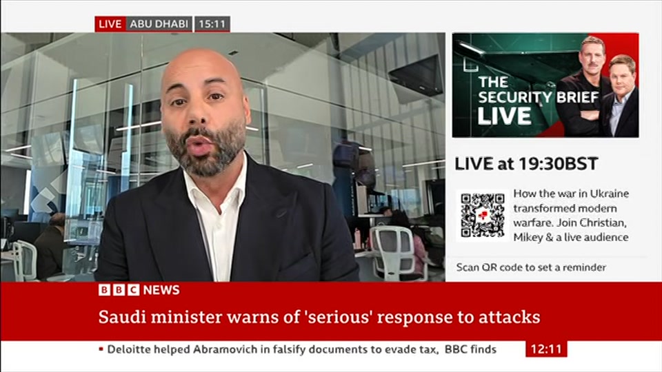 Broadcast still at 11m 30s. BBC News, BBC News Now, 12 October 2026.