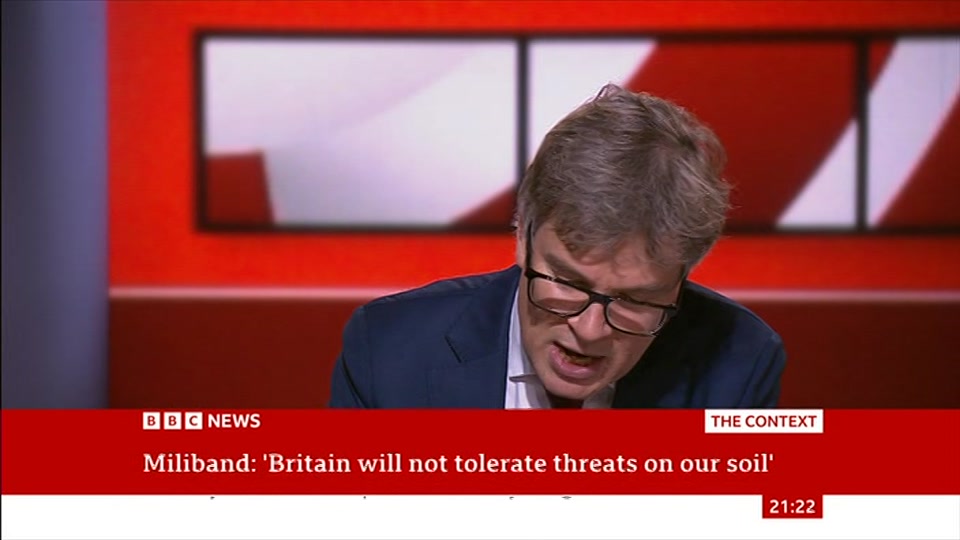 Broadcast still at 22m 30s. BBC News, The Context, 12 October 2026.