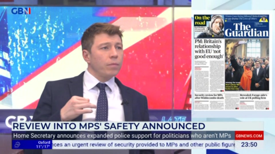 Broadcast still at 50m 30s. GB News, New: Patrick Christys Tonight Late..., 12 October 2026.