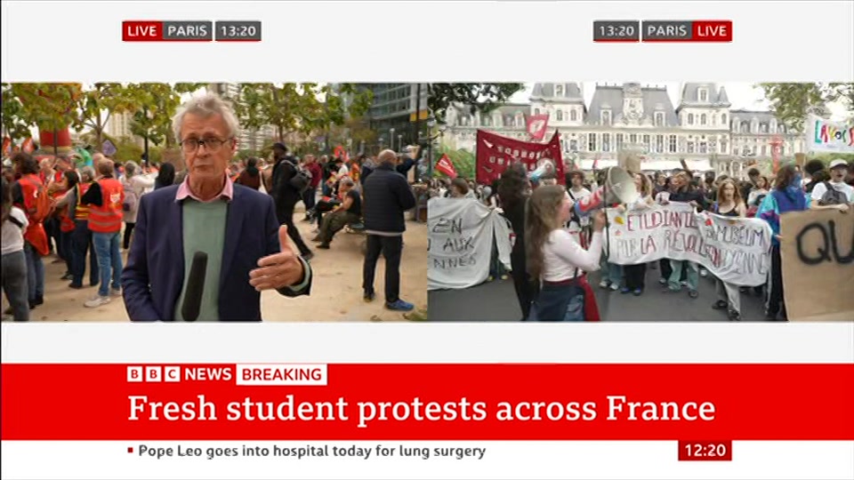 Broadcast still at 20m. BBC News, BBC News Now, 13 October 2026.