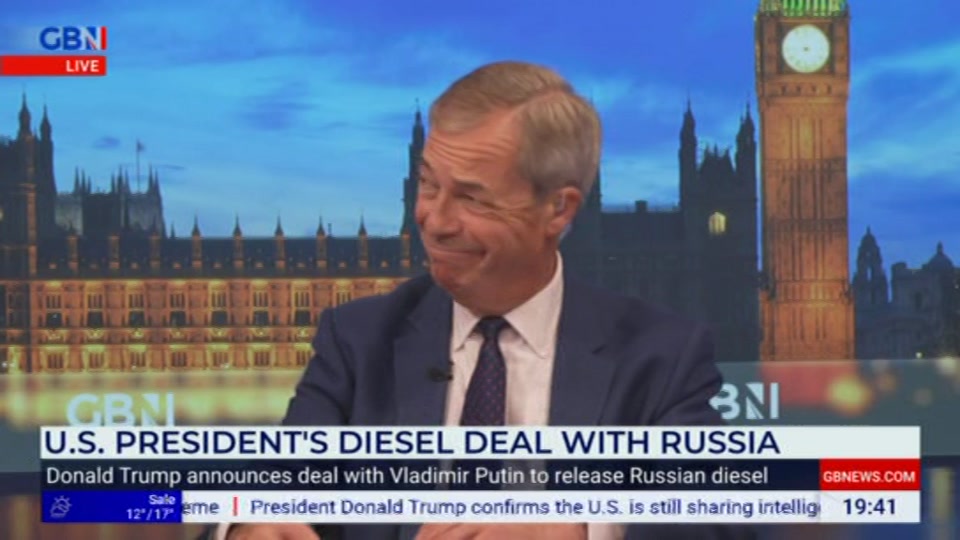Broadcast still at 41m. GB News, New: Farage, 13 October 2026.