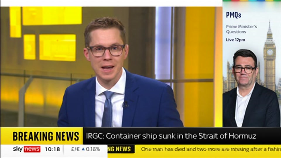 Broadcast still at 18m 30s. Sky News, Sky News Today with Gareth Barlow, 14 October 2026.