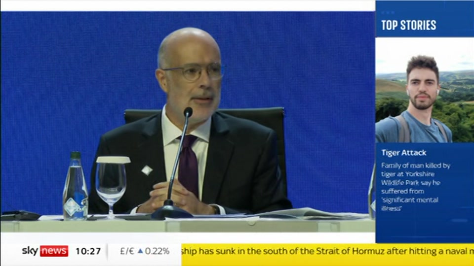 Broadcast still at 27m. Sky News, Sky News Today with Gareth Barlow, 14 October 2026.