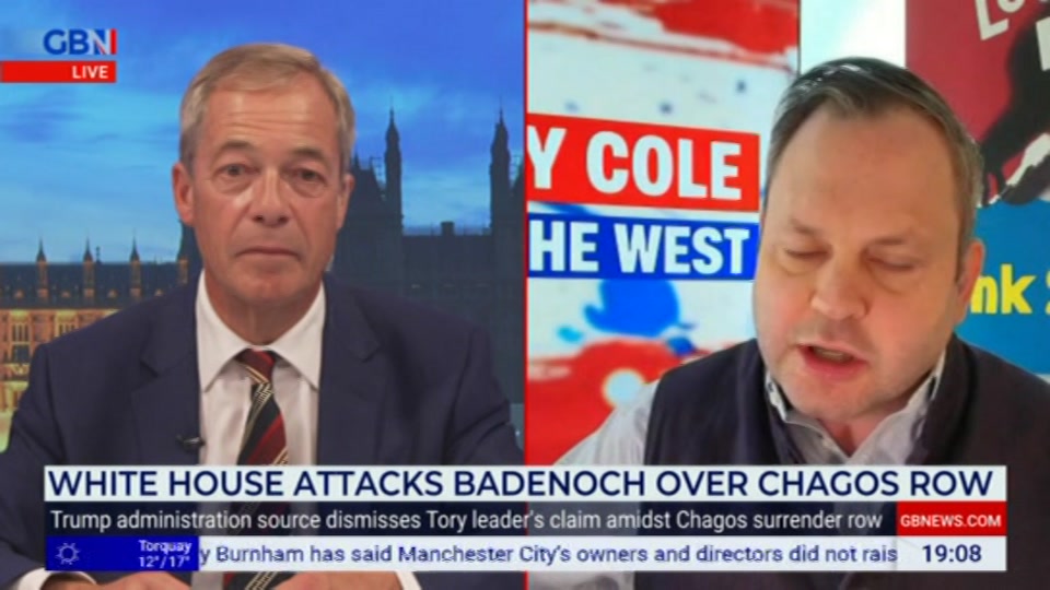 Broadcast still at 8m 30s. GB News, New: Farage, 14 October 2026.