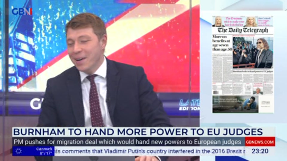 Broadcast still at 20m. GB News, New: Patrick Christys Tonight Late..., 14 October 2026.