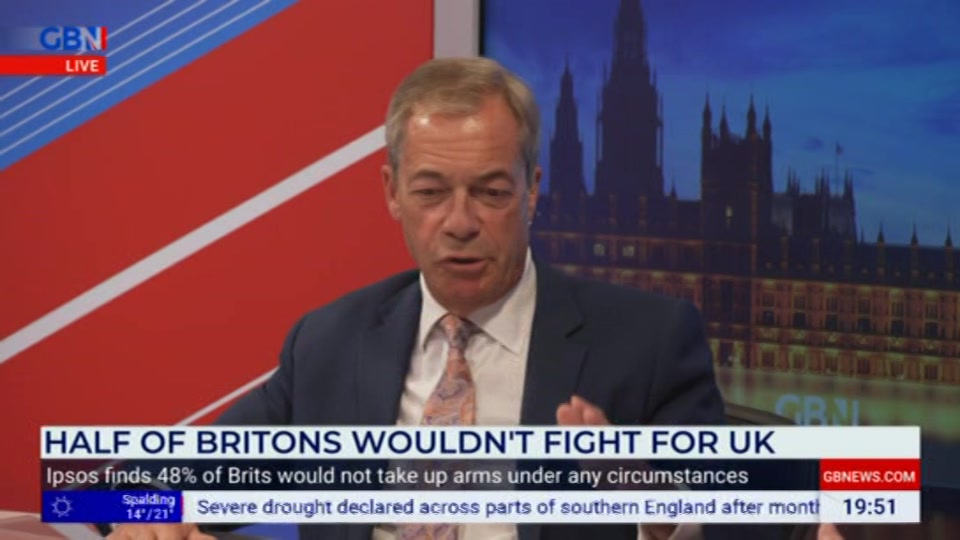 Broadcast still at 51m 30s. GB News, New: Farage, 15 October 2026.