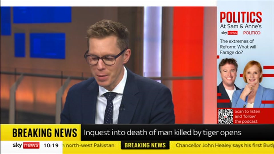 Broadcast still at 19m 30s. Sky News, Sky News Today with Gareth Barlow, 15 October 2026.
