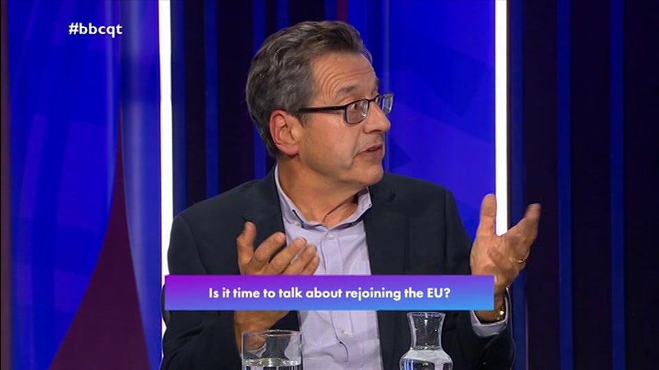 Broadcast still at 13m 30s. BBC One, Question Time, 15 October 2026.