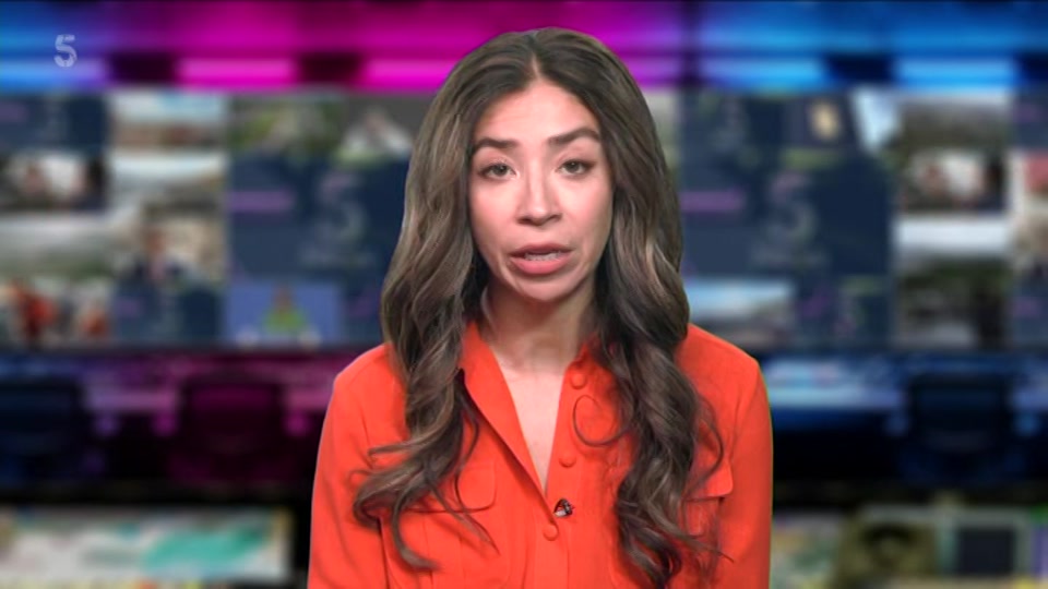 Broadcast still at 1m 30s. Channel 5, 5 News at Lunchtime, 16 October 2026.