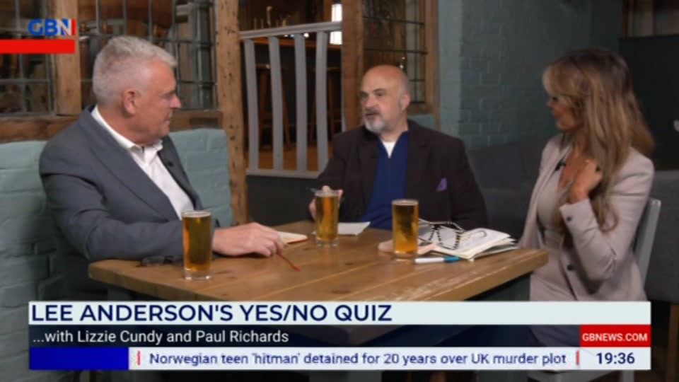 Broadcast still at 36m 30s. GB News, Lee Anderson's Real World, 16 October 2026.