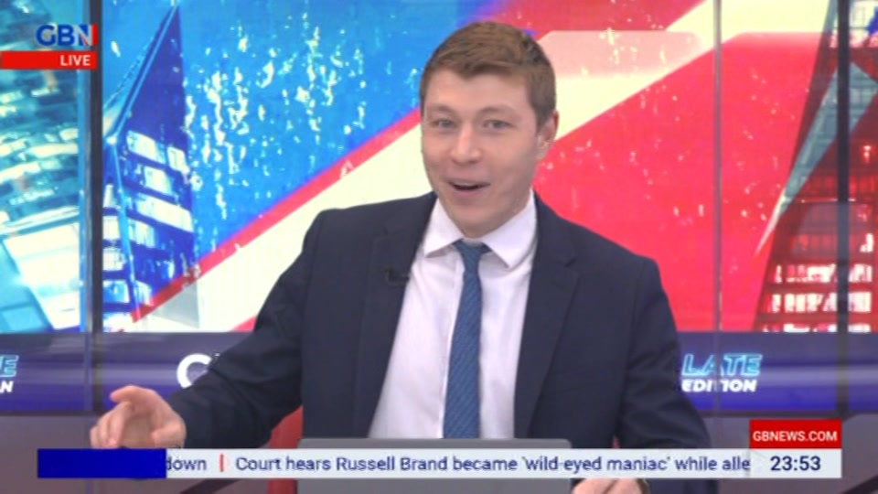 Broadcast still at 53m. GB News, New: Patrick Christys Tonight Late..., 16 October 2026.