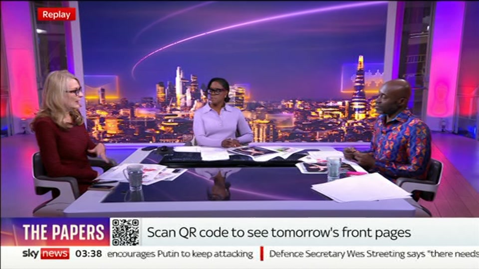 Broadcast still at 38m 30s. Sky News, 18 October 2026.