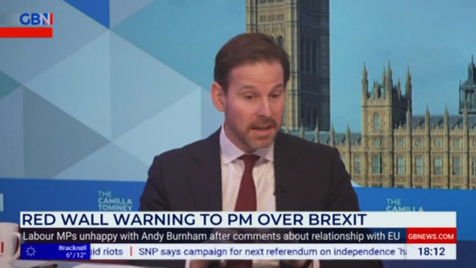 Broadcast still at 12m 30s. GB News, The Camilla Tominey Show, 18 October 2026.
