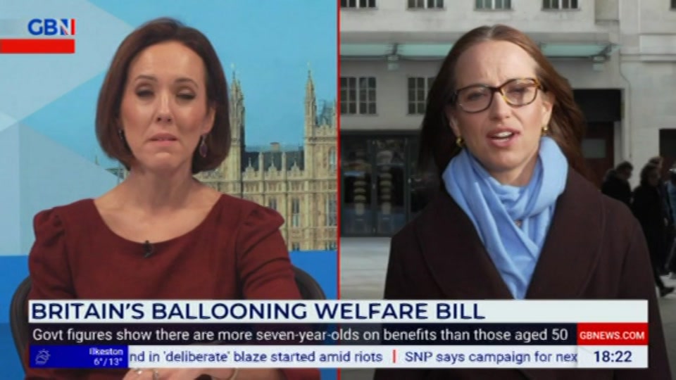 Broadcast still at 22m 30s. GB News, The Camilla Tominey Show, 18 October 2026.