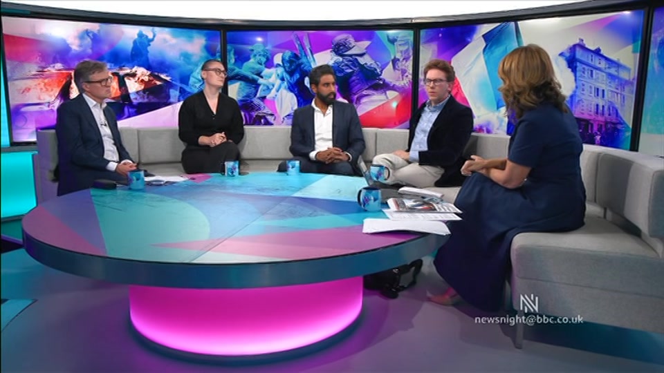 Broadcast still at 25m 30s. BBC Two, Newsnight, followed by Weather, 19 October 2026.