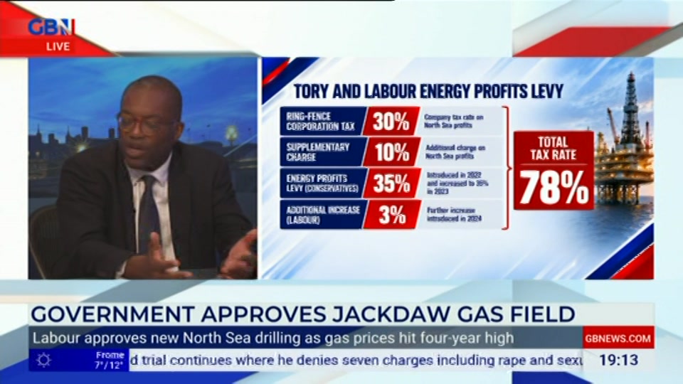 Broadcast still at 13m 30s. GB News, Farage, 21 October 2026.