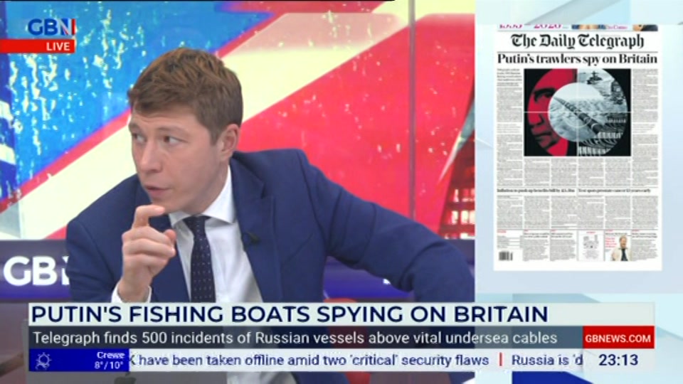 Broadcast still at 13m 30s. GB News, Patrick Christys Tonight Late, 21 October 2026.