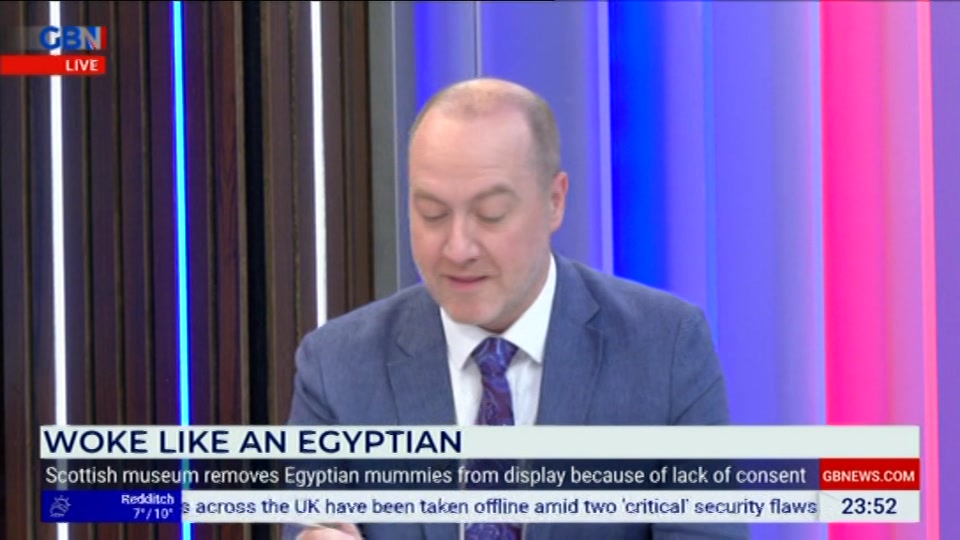 Broadcast still at 52m 30s. GB News, Patrick Christys Tonight Late, 21 October 2026.