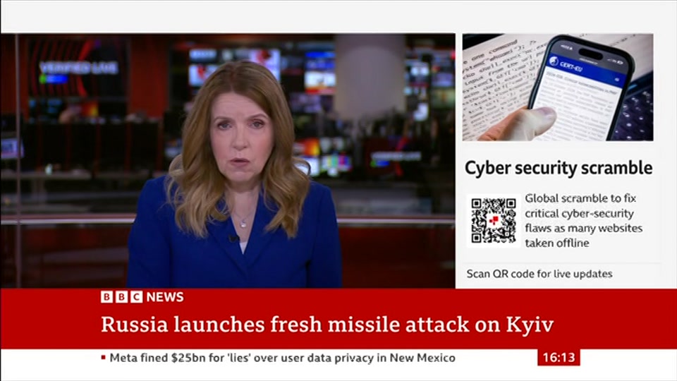 Broadcast still at 13m 30s. BBC News, Verified Live, 22 October 2026.