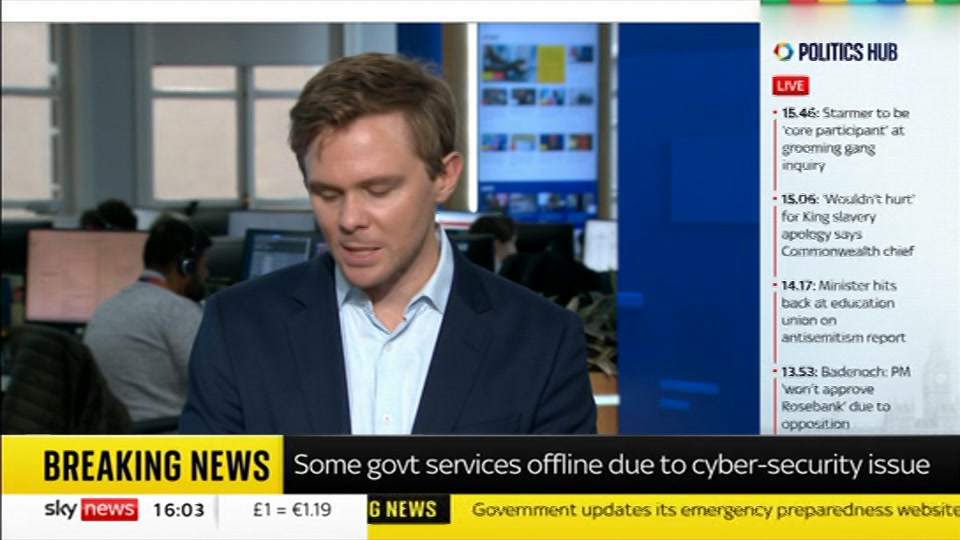 Broadcast still at 3m 30s. Sky News, Sky News Today with Jayne Secker, 22 October 2026.