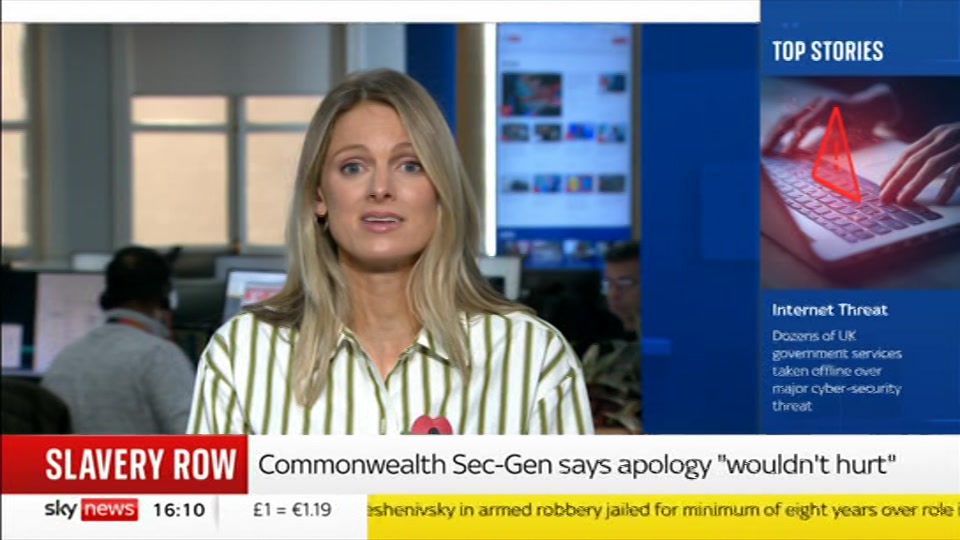 Broadcast still at 10m. Sky News, Sky News Today with Jayne Secker, 22 October 2026.