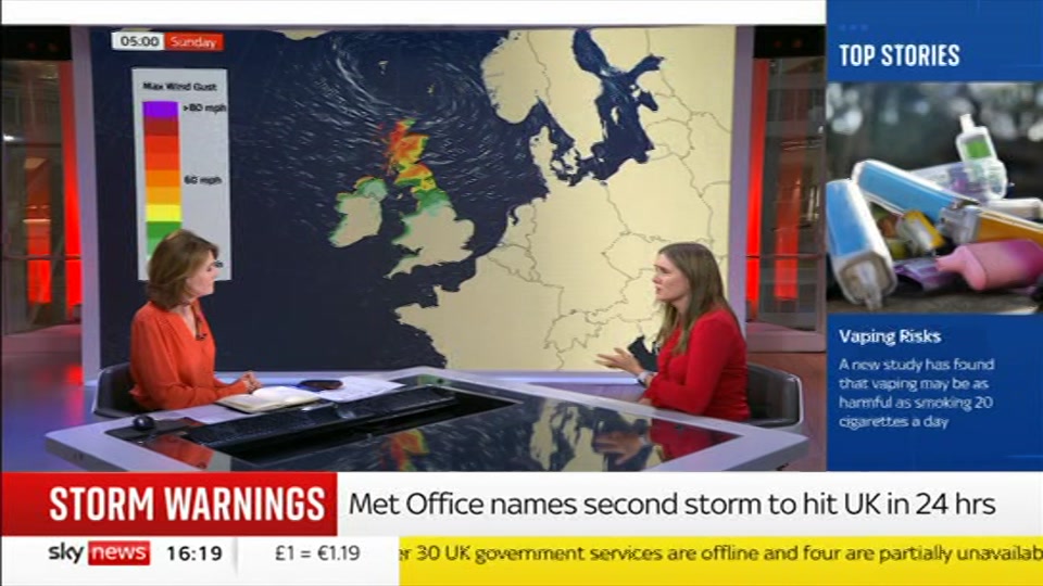 Broadcast still at 19m. Sky News, Sky News Today with Jayne Secker, 22 October 2026.