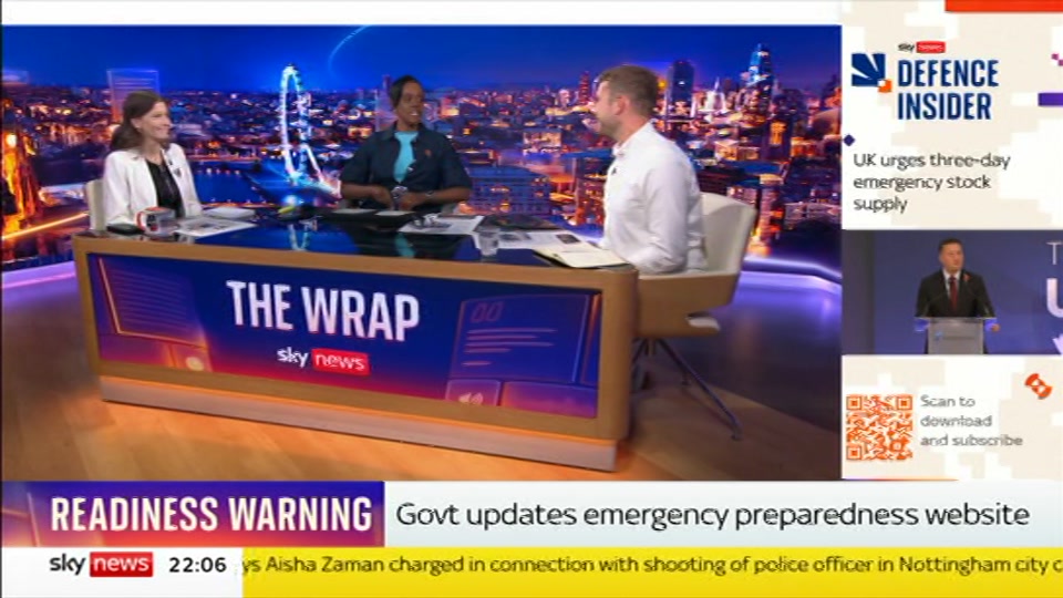 Broadcast still at 6m. Sky News, The Wrap With Anna Botting, 22 October 2026.