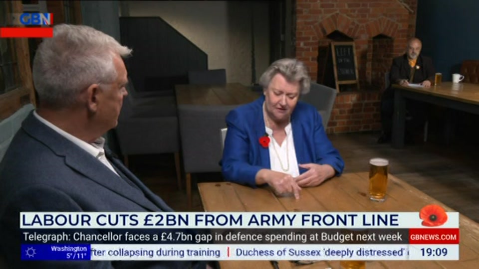 Broadcast still at 9m 30s. GB News, Lee Anderson's Real World, 23 October 2026.
