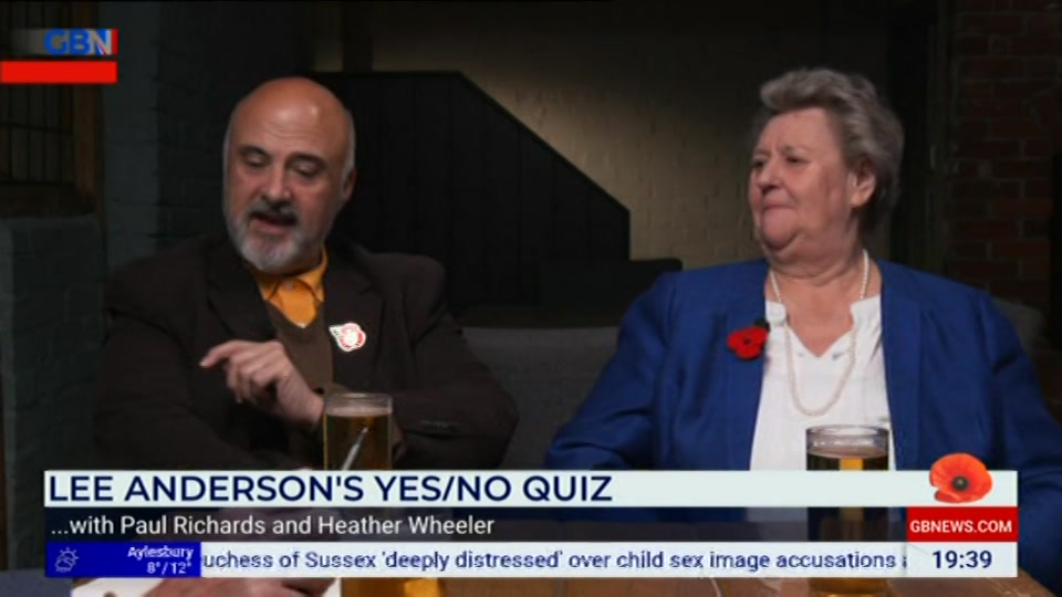 Broadcast still at 39m 30s. GB News, Lee Anderson's Real World, 23 October 2026.