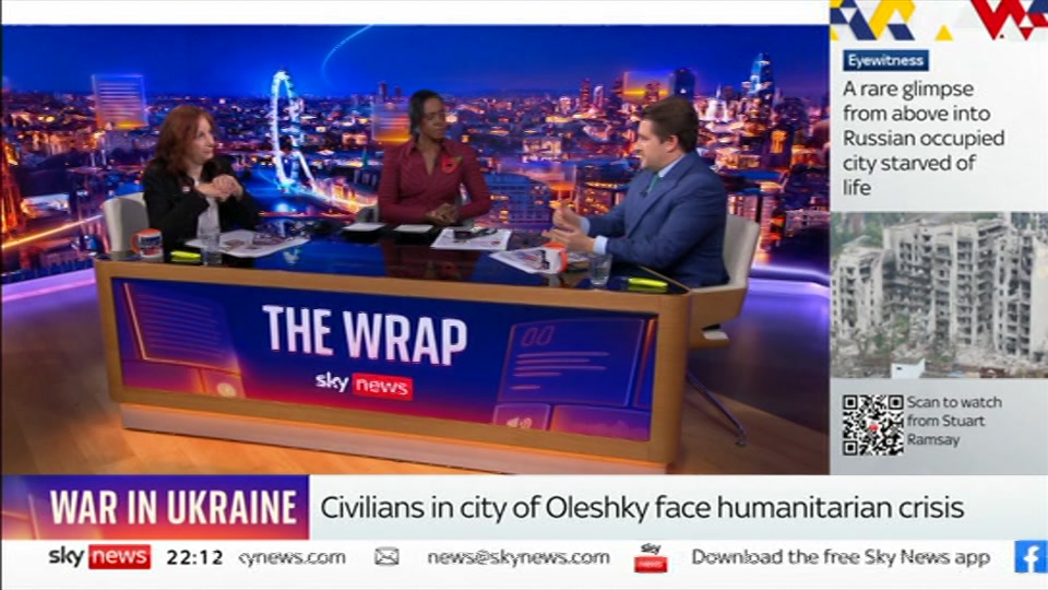 Broadcast still at 12m. Sky News, The Wrap With Gillian Joseph, 23 October 2026.