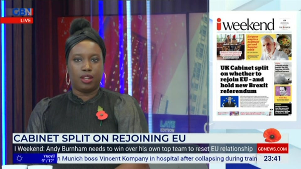 Broadcast still at 41m 30s. GB News, Patrick Christys Tonight Late, 23 October 2026.