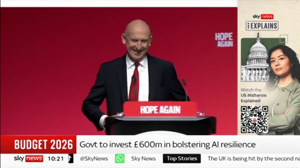 Broadcast still at 21m. Sky News, Sky News Today with Sam Washington, 24 October 2026.
