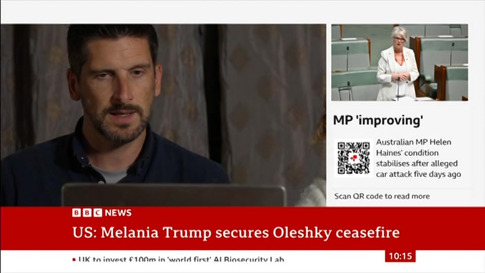 Broadcast still at 15m 30s. BBC News, 24 October 2026.